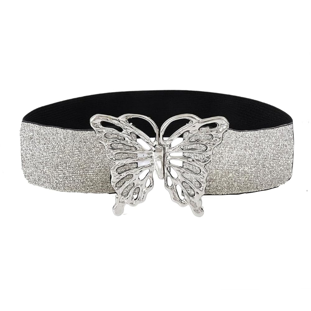 vintage butterfly belt / バタフライ 蝶々 ベルト HUSSATOP Women's Elastic Waist Belts Vintage Metal Butterfly